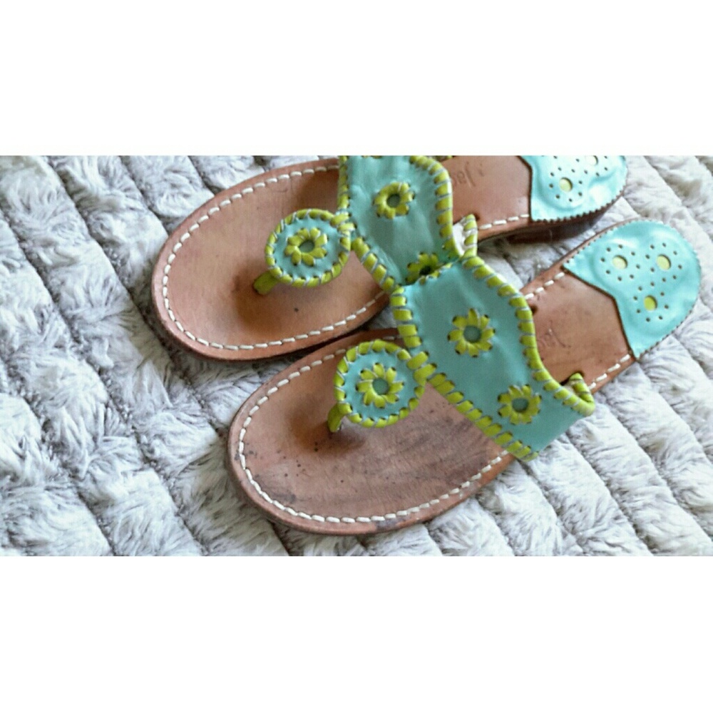 Jack Rogers USA Blue Yellow Pastel Sandal Slides 8